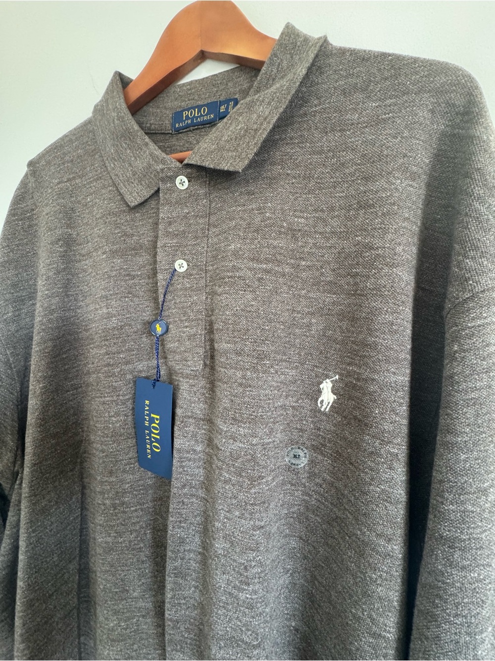 NWT Polo by Ralph Lauren Charcoal Heather Long-Sleeve Polo